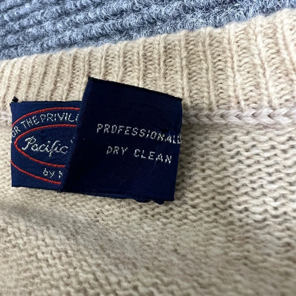 Pacific Club by NAK Mens XL V-Neck Sweater 100% Lambswool Tan Beige Knit